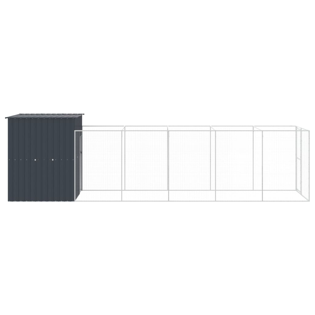 vidaXL Dog House with Run Anthracite 165x659x181 cm Galvanised Steel