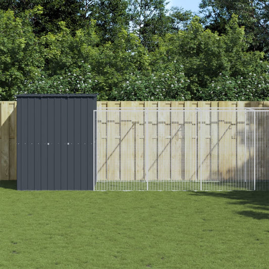 vidaXL Dog House with Run Anthracite 165x659x181 cm Galvanised Steel