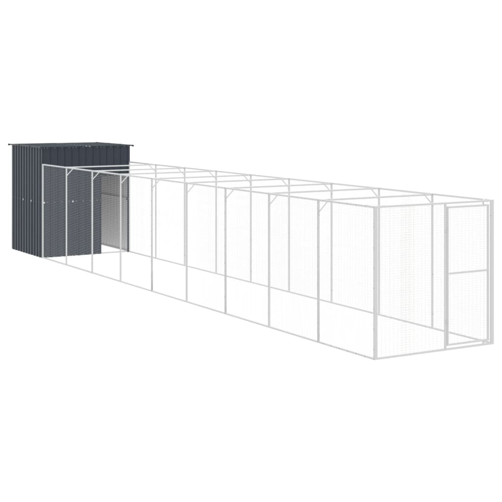 vidaXL Dog House with Run Anthracite 165x1067x181 cm Galvanised Steel