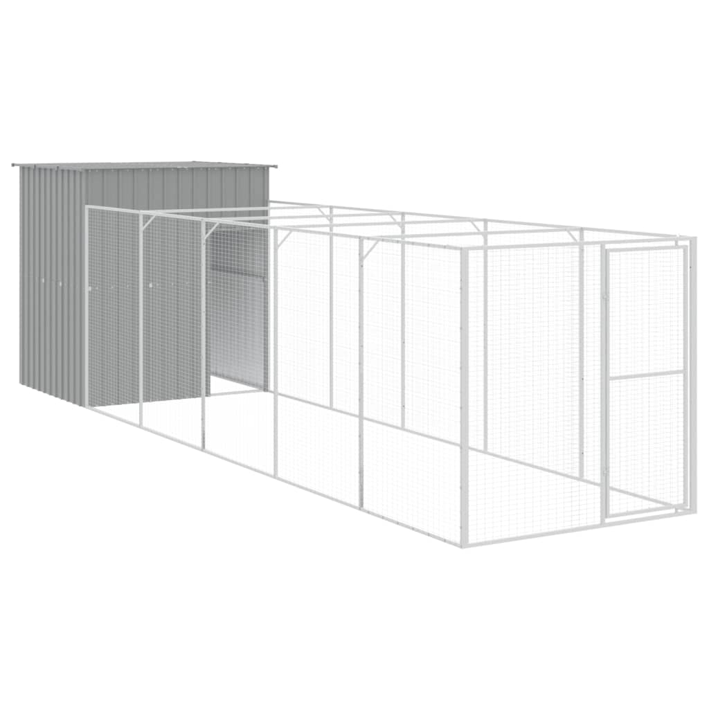 Dog House with Run Light Grey 165x659x181 cm Galvanised Steel