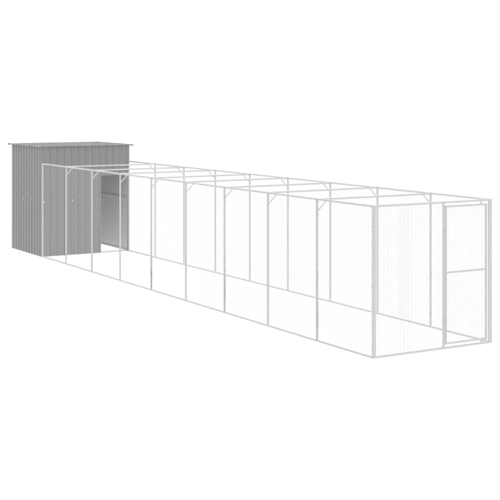 Dog House with Run Light Grey 165x1067x181 cm Galvanised Steel