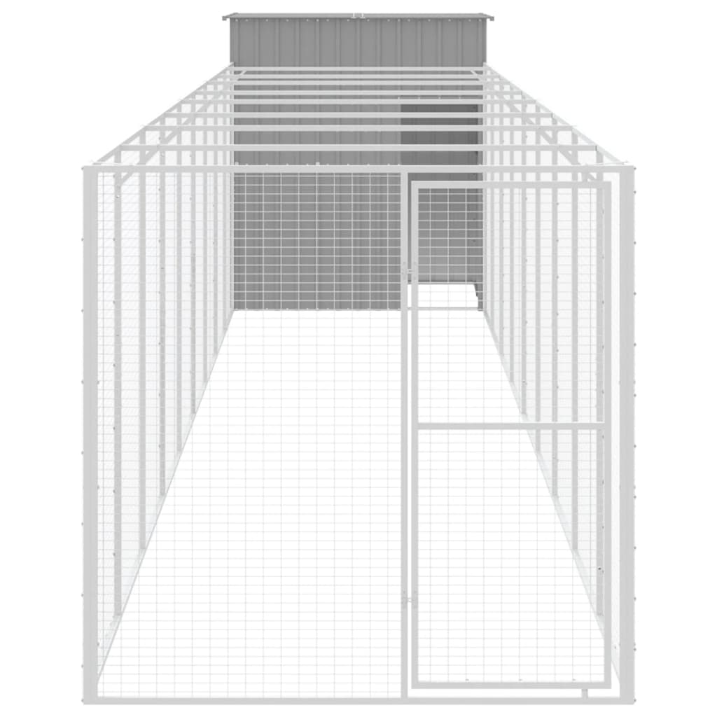 Dog House with Run Light Grey 165x1067x181 cm Galvanised Steel