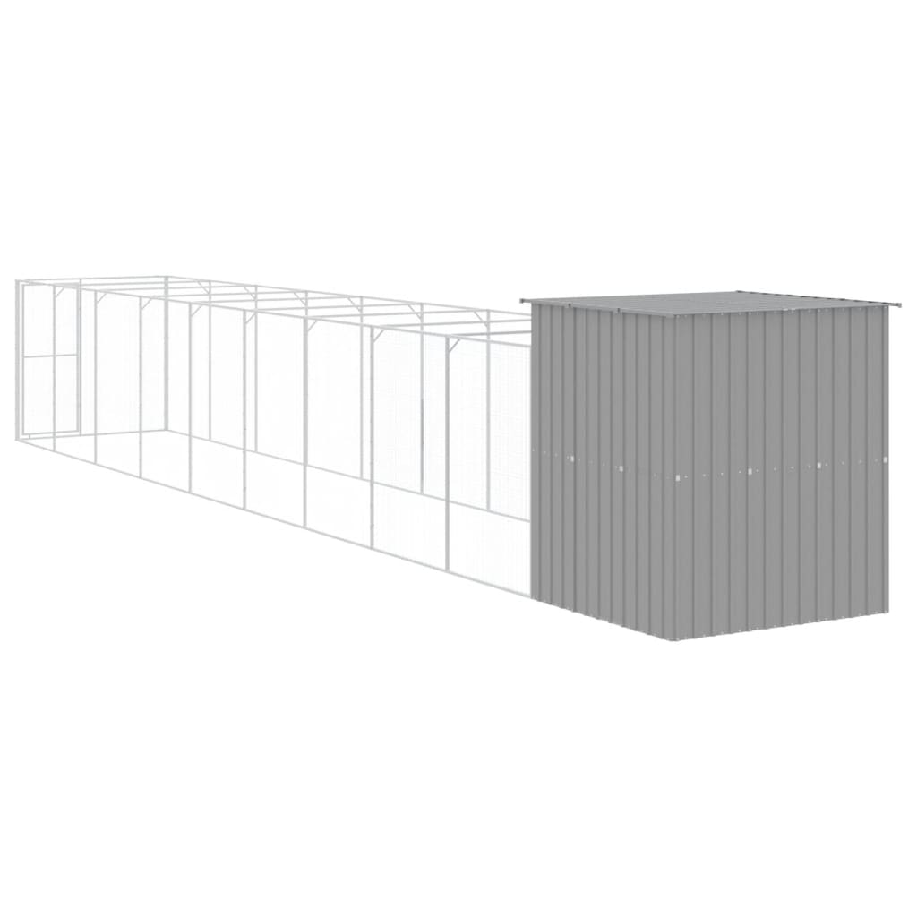 Dog House with Run Light Grey 165x1067x181 cm Galvanised Steel