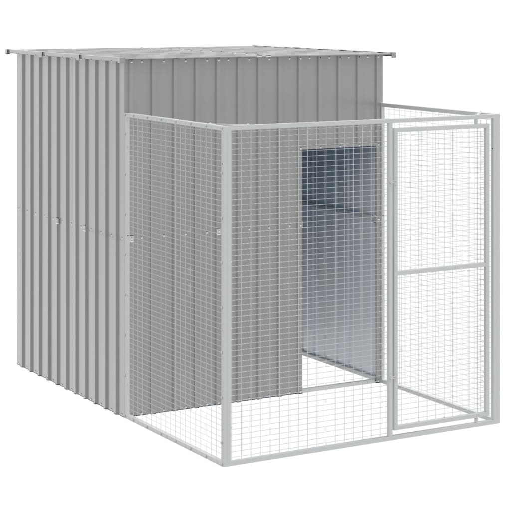vidaXL Dog House with Run Light Grey 165x1067x181 cm Galvanised Steel