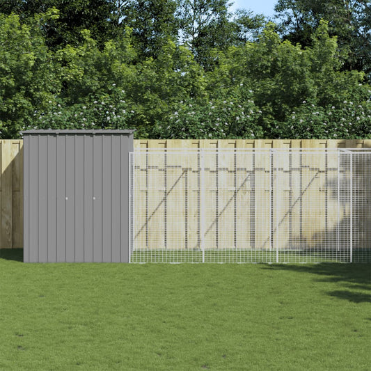 vidaXL Dog House with Run Light Grey 165x1067x181 cm Galvanised Steel