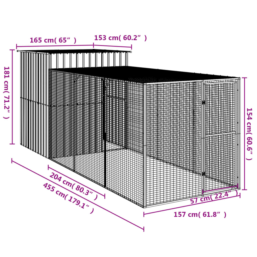 vidaXL Chicken Cage with Run Anthracite 165x455x181 cm Galvanised Steel