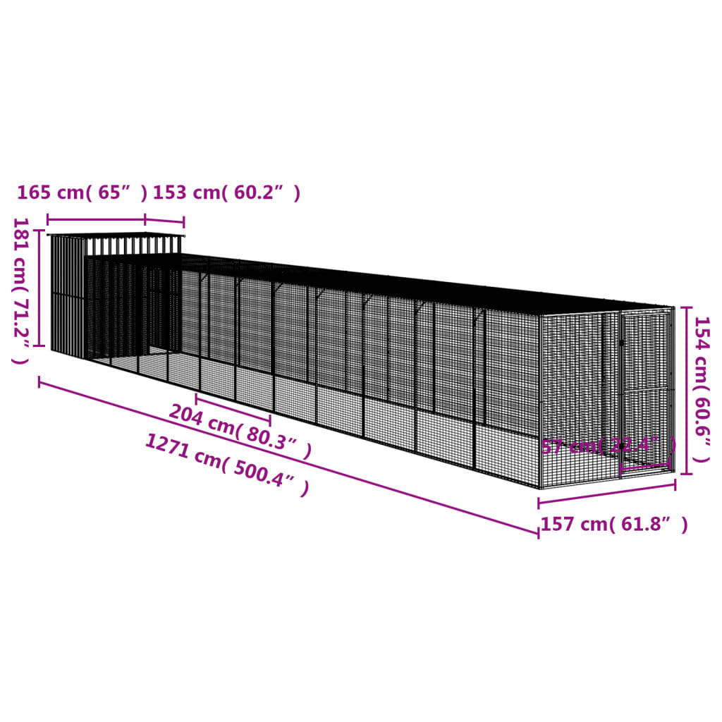 Chicken Cage with Run Anthracite 165x1271x181 cm Galvanised Steel