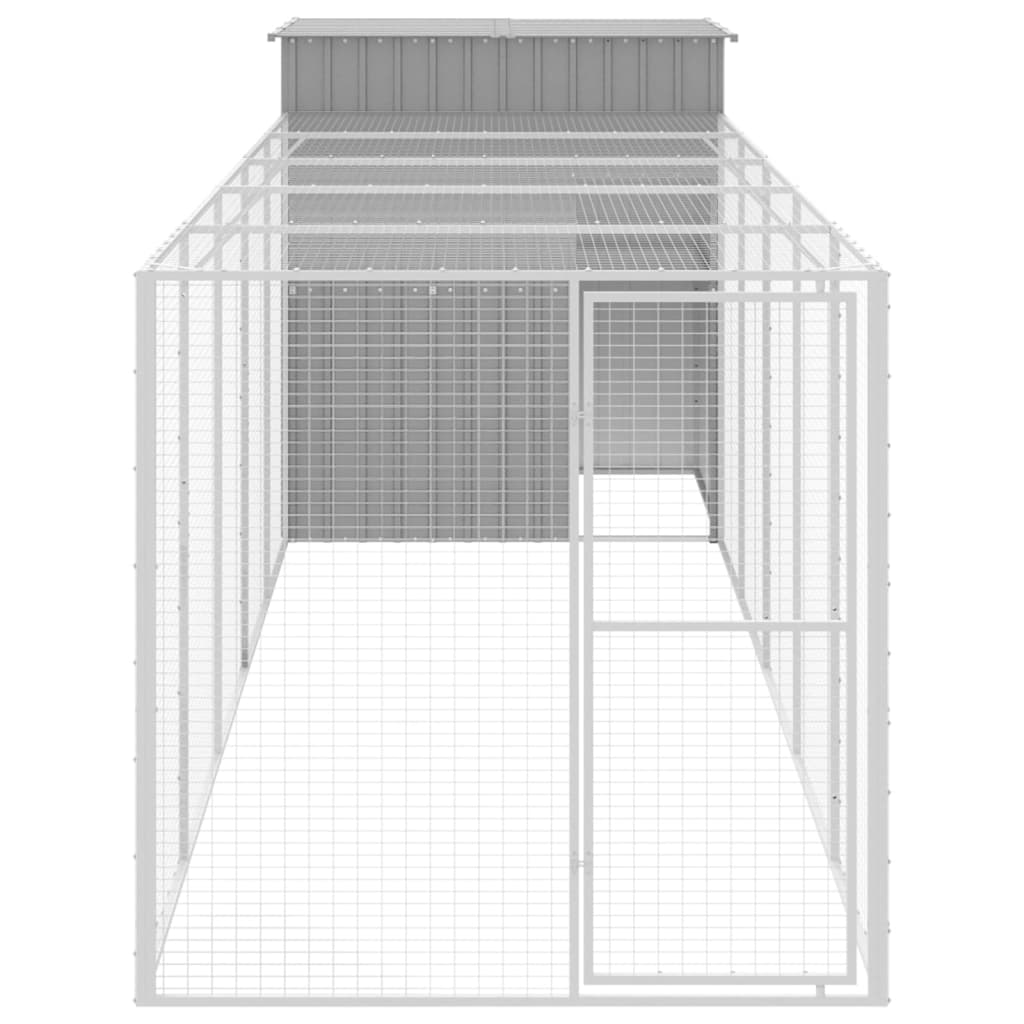 Chicken Cage with Run Light Grey 165x659x181 cm Galvanised Steel