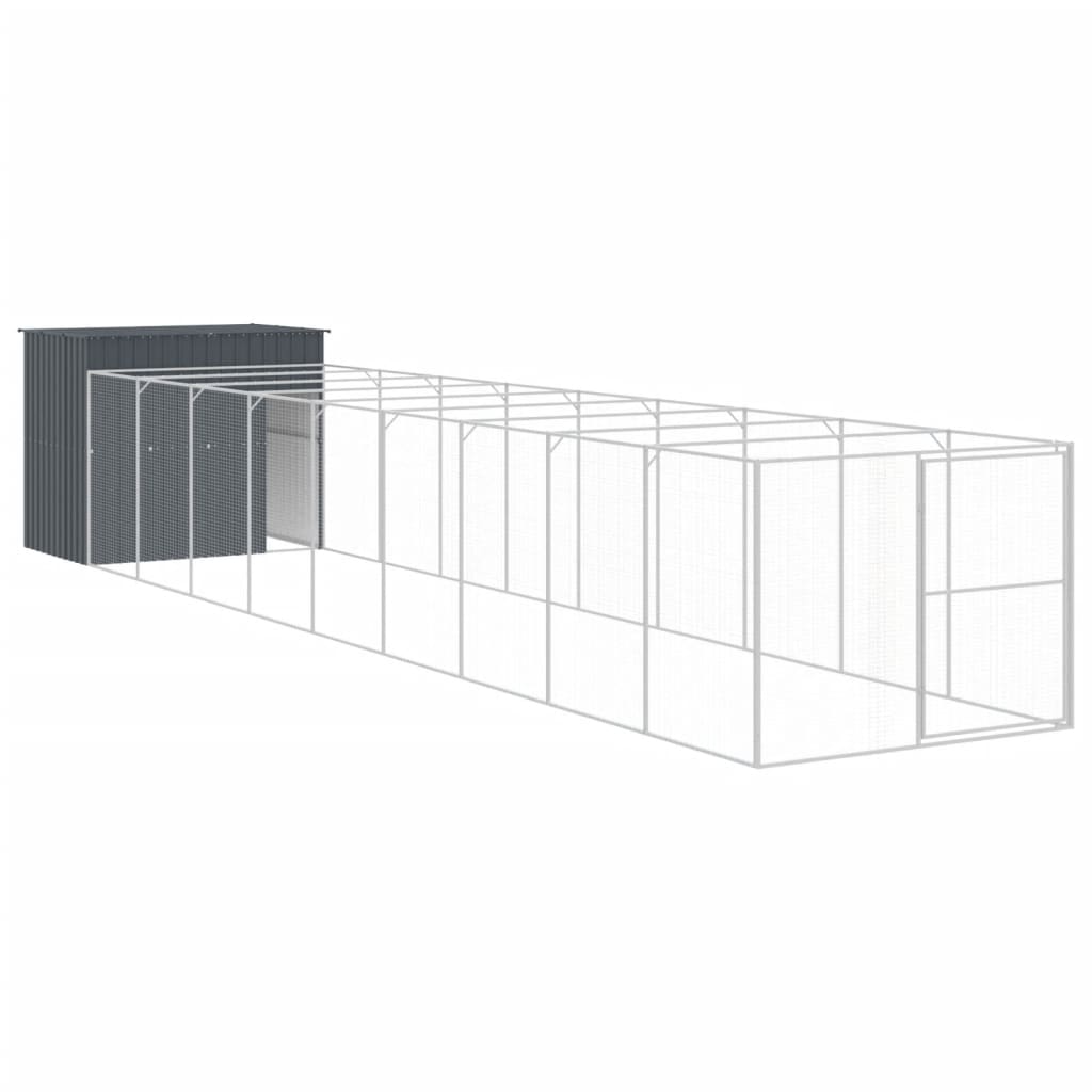 vidaXL Dog House with Run Anthracite 214x1069x181 cm Galvanised Steel