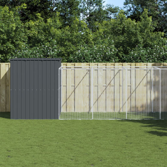 vidaXL Dog House with Run Anthracite 214x1069x181 cm Galvanised Steel