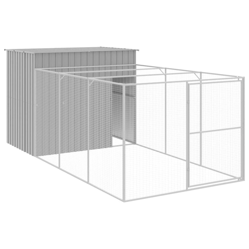 Dog House with Run Light Grey 214x457x181 cm Galvanised Steel