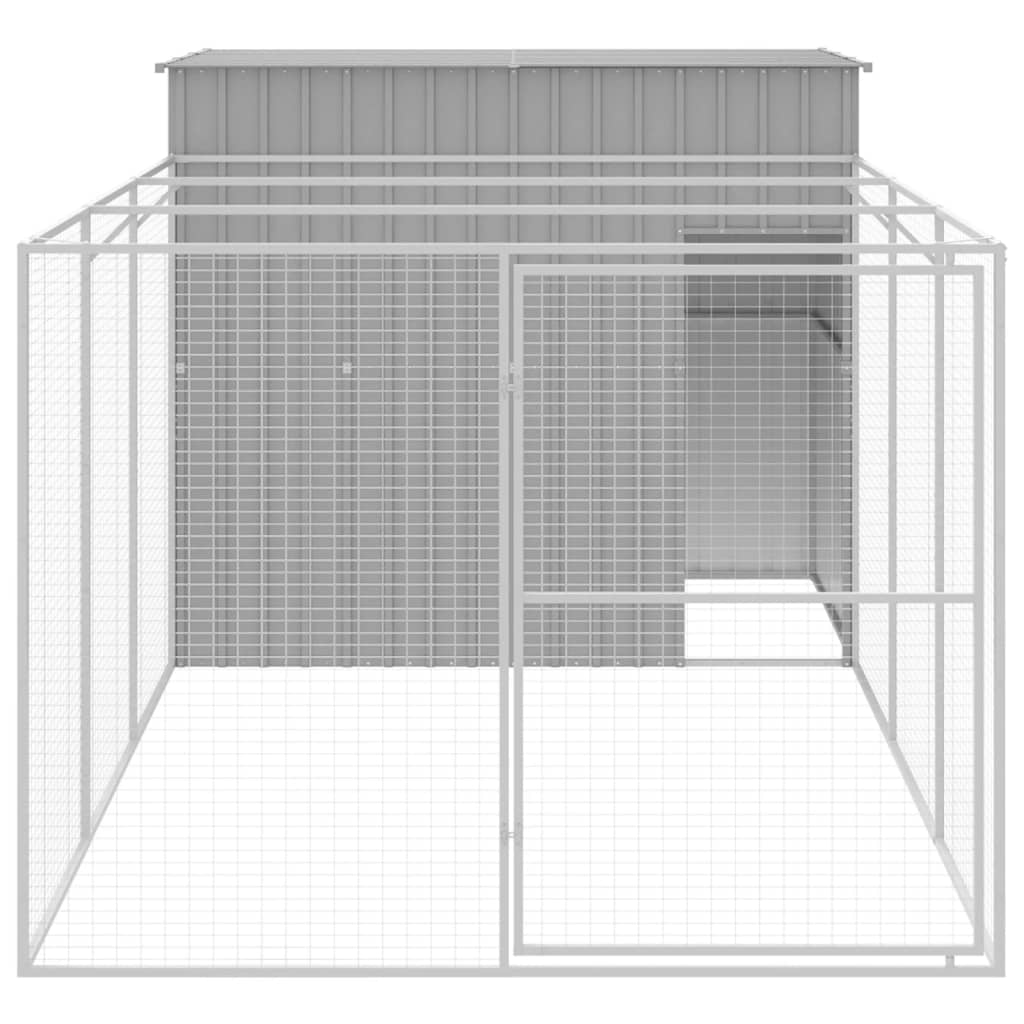 Dog House with Run Light Grey 214x457x181 cm Galvanised Steel