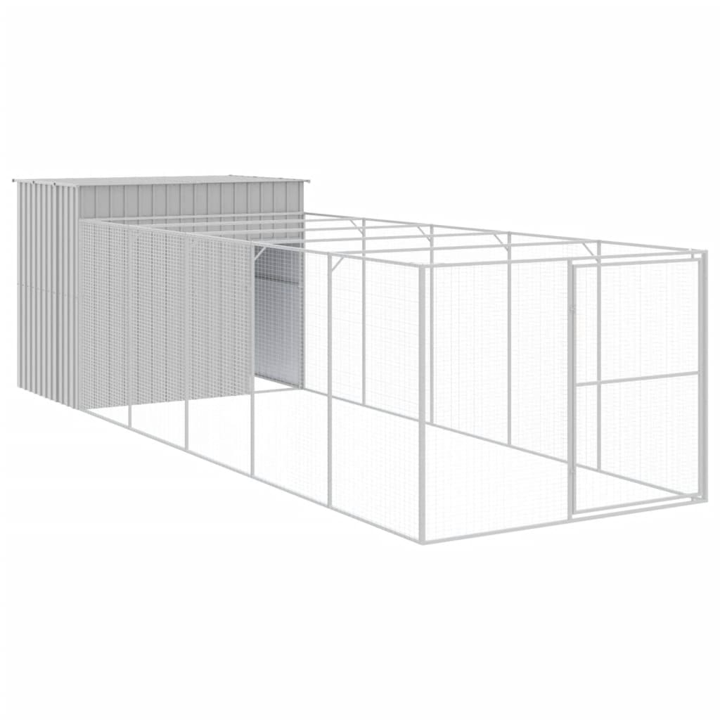 vidaXL Dog House with Run Light Grey 214x661x181 cm Galvanised Steel