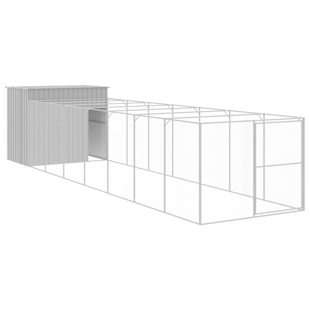 vidaXL Dog House with Run Light Grey 214x865x181 cm Galvanised Steel