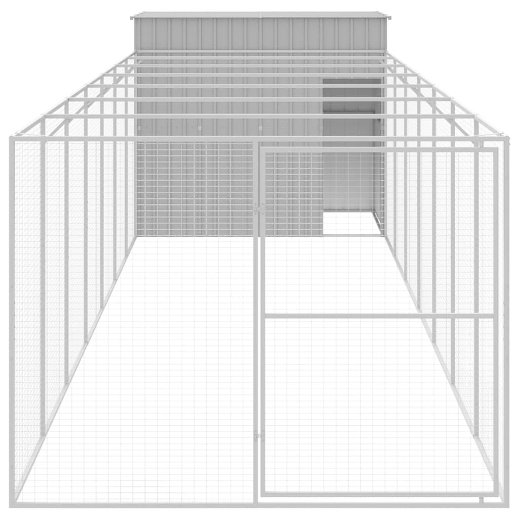 vidaXL Dog House with Run Light Grey 214x865x181 cm Galvanised Steel