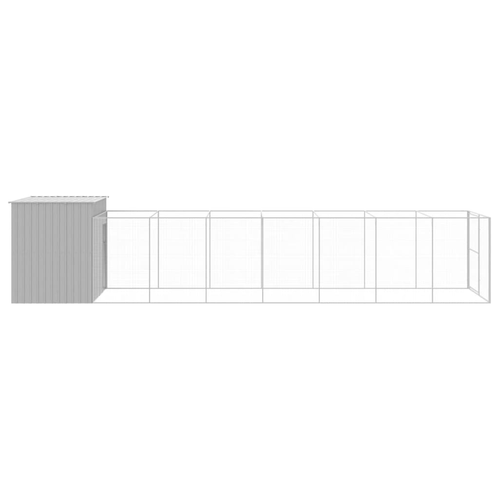 vidaXL Dog House with Run Light Grey 214x865x181 cm Galvanised Steel