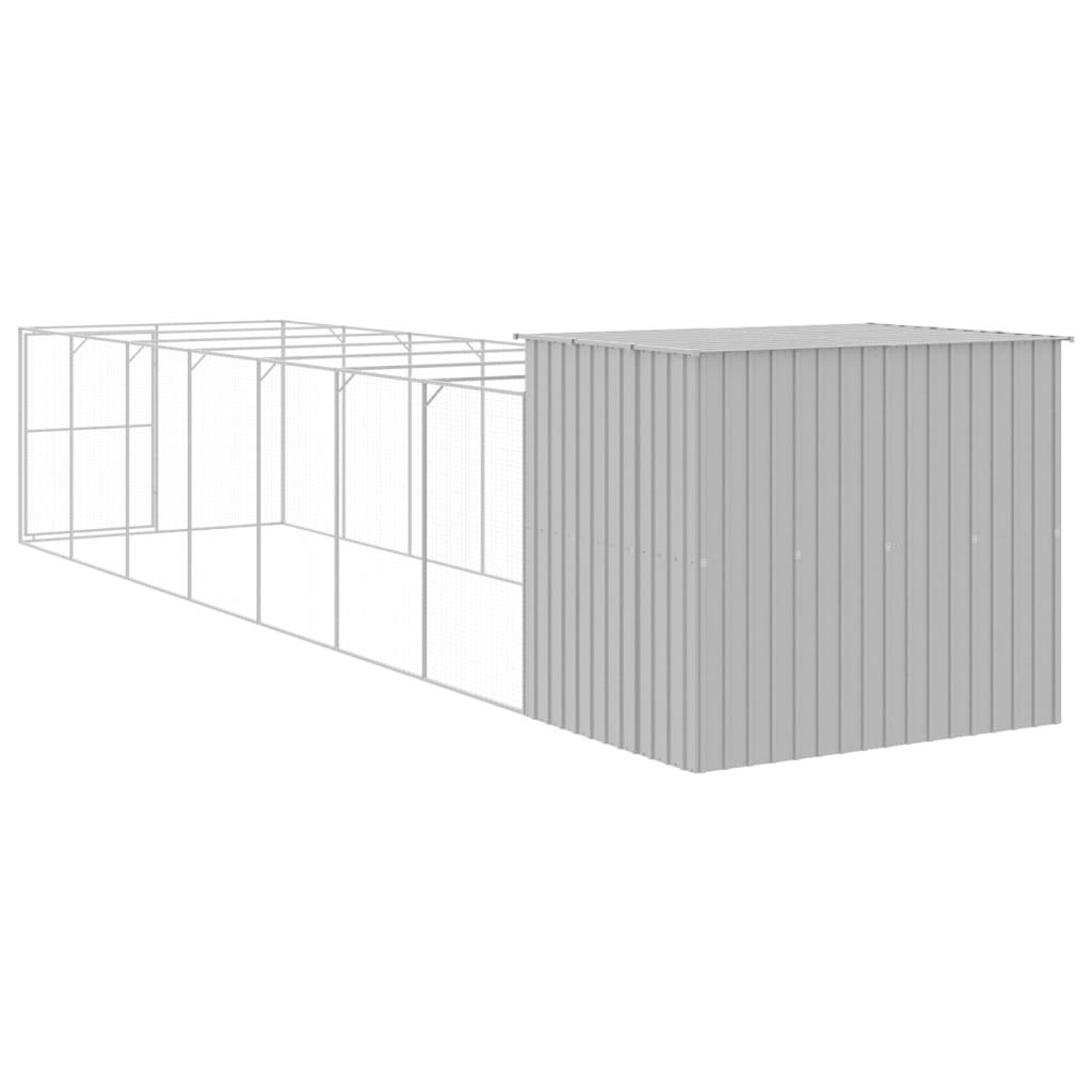 vidaXL Dog House with Run Light Grey 214x865x181 cm Galvanised Steel