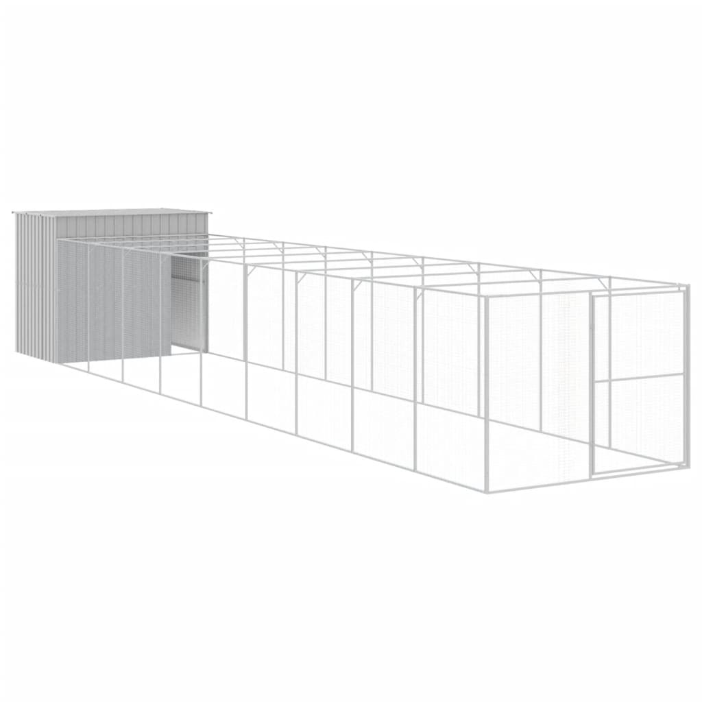 vidaXL Dog House with Run Light Grey 214x1069x181 cm Galvanised Steel