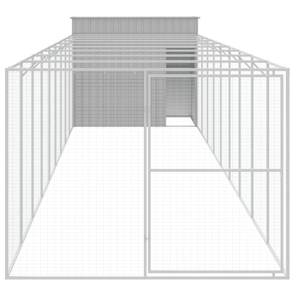 vidaXL Dog House with Run Light Grey 214x1069x181 cm Galvanised Steel