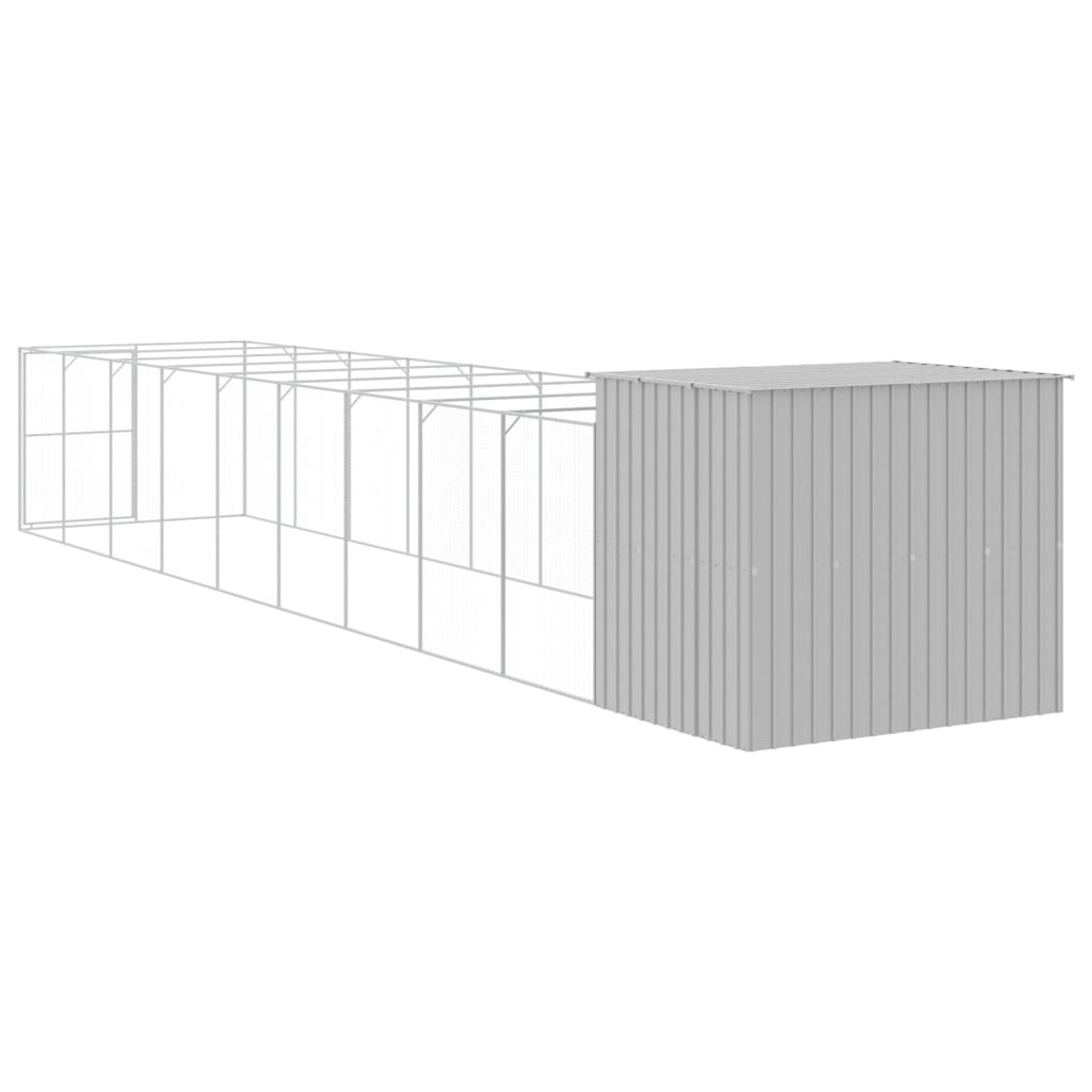 vidaXL Dog House with Run Light Grey 214x1069x181 cm Galvanised Steel