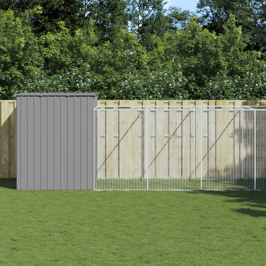 vidaXL Dog House with Run Light Grey 214x1069x181 cm Galvanised Steel