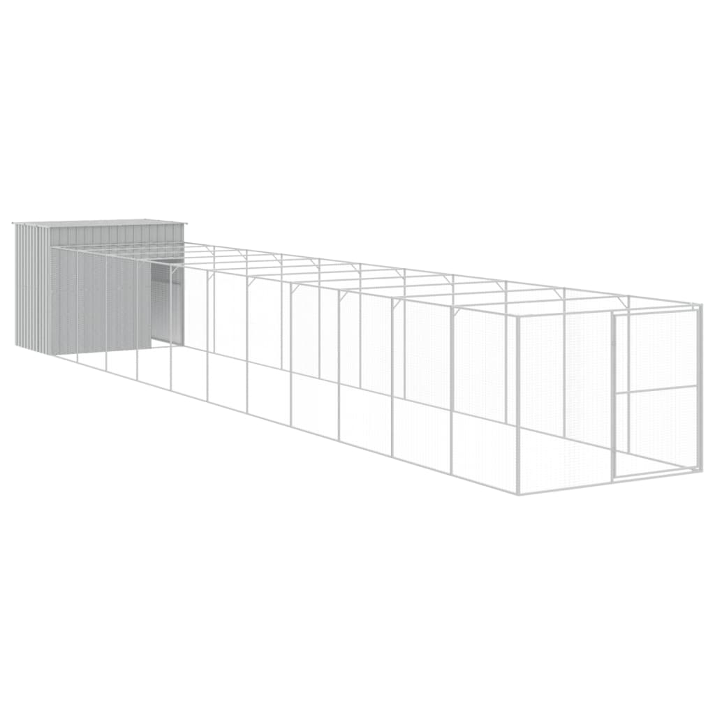 Dog House with Run Light Grey 214x1273x181 cm Galvanised Steel