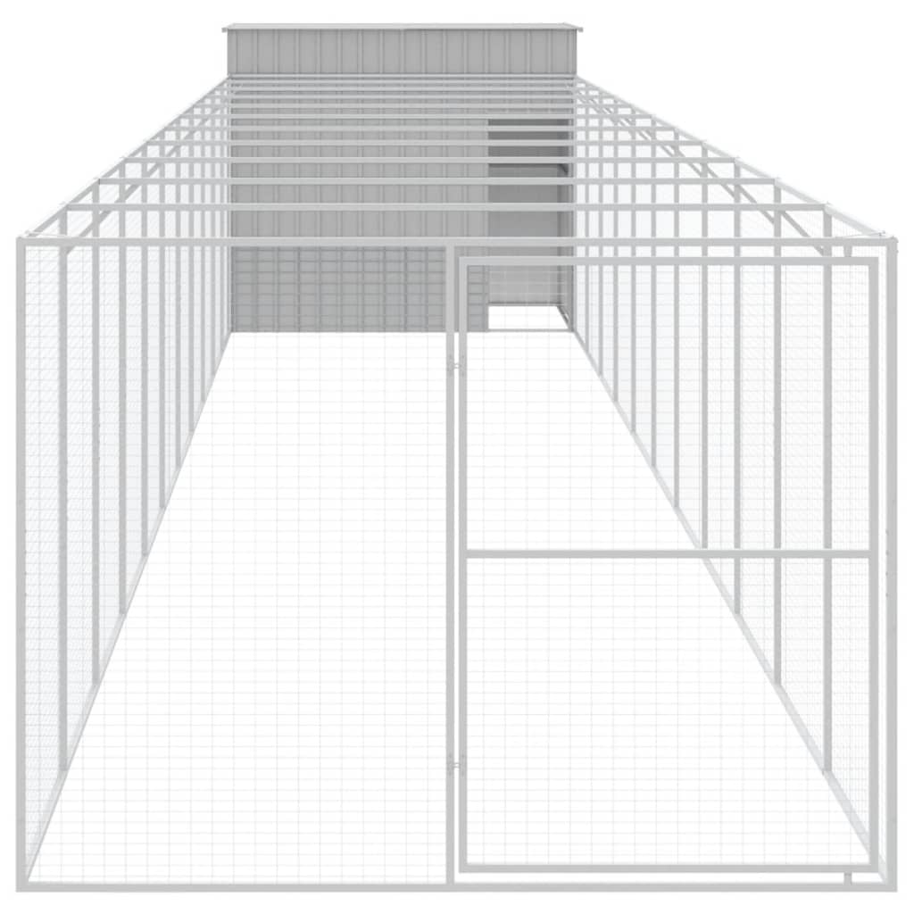 Dog House with Run Light Grey 214x1273x181 cm Galvanised Steel