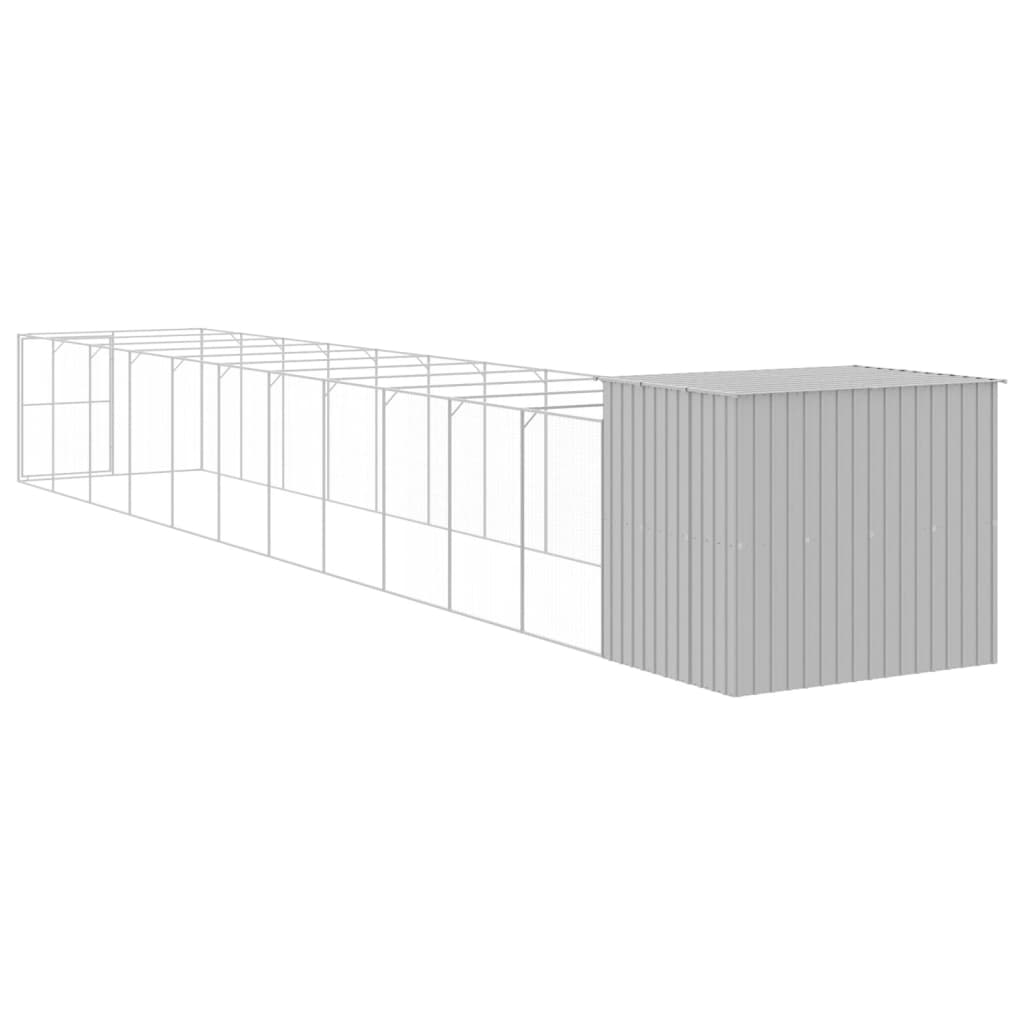 Dog House with Run Light Grey 214x1273x181 cm Galvanised Steel