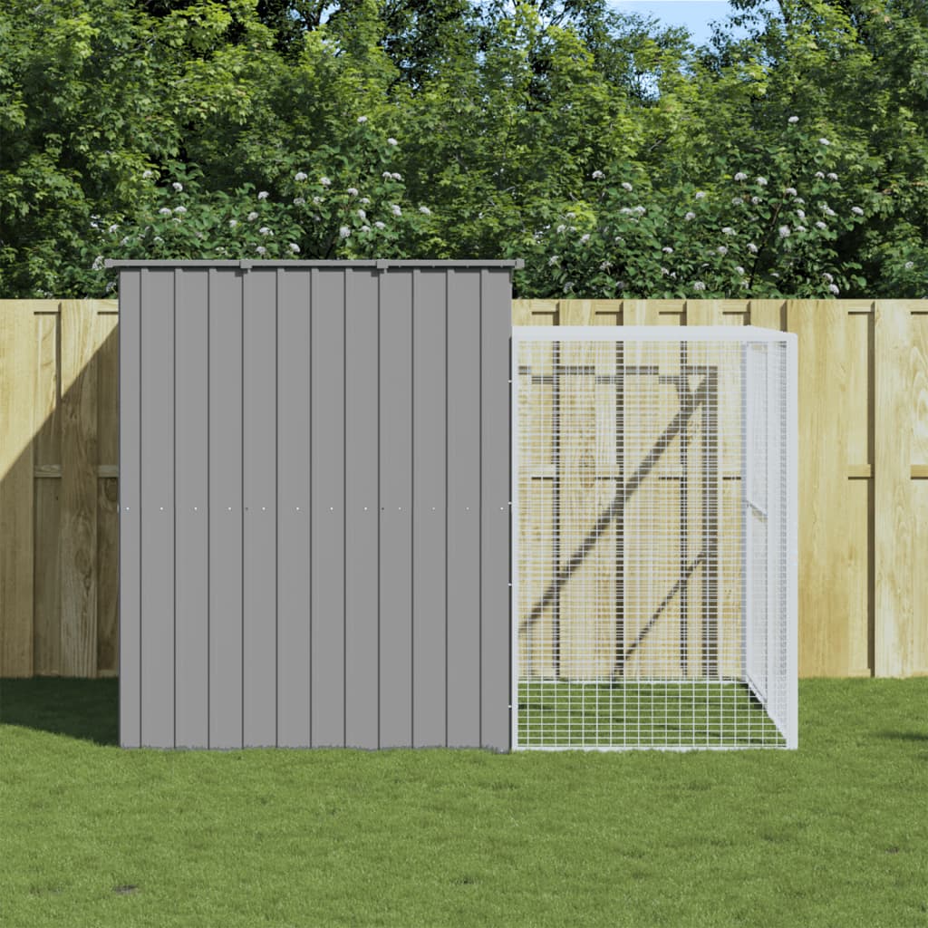 vidaXL Dog House with Run Light Grey 214x253x181 cm Galvanised Steel