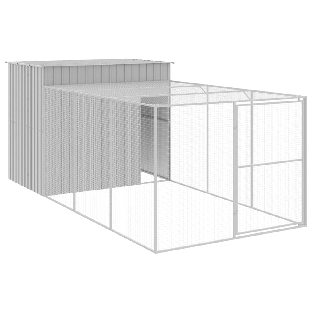 Dog House with Run Light Grey 214x457x181 cm Galvanised Steel