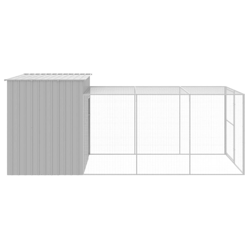 Dog House with Run Light Grey 214x457x181 cm Galvanised Steel