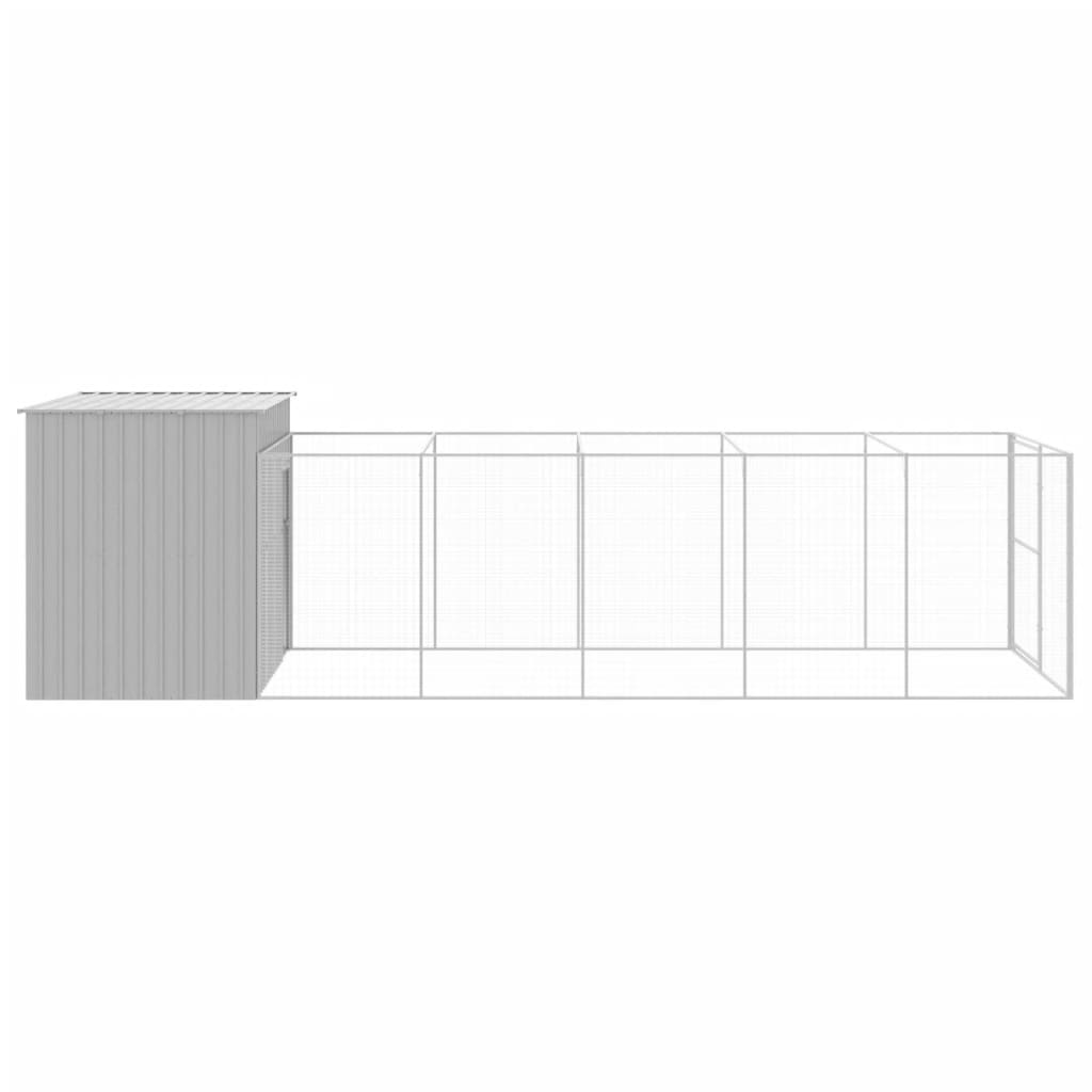 vidaXL Dog House with Run Light Grey 214x661x181 cm Galvanised Steel