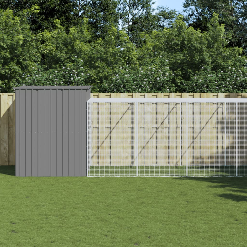 vidaXL Dog House with Run Light Grey 214x661x181 cm Galvanised Steel