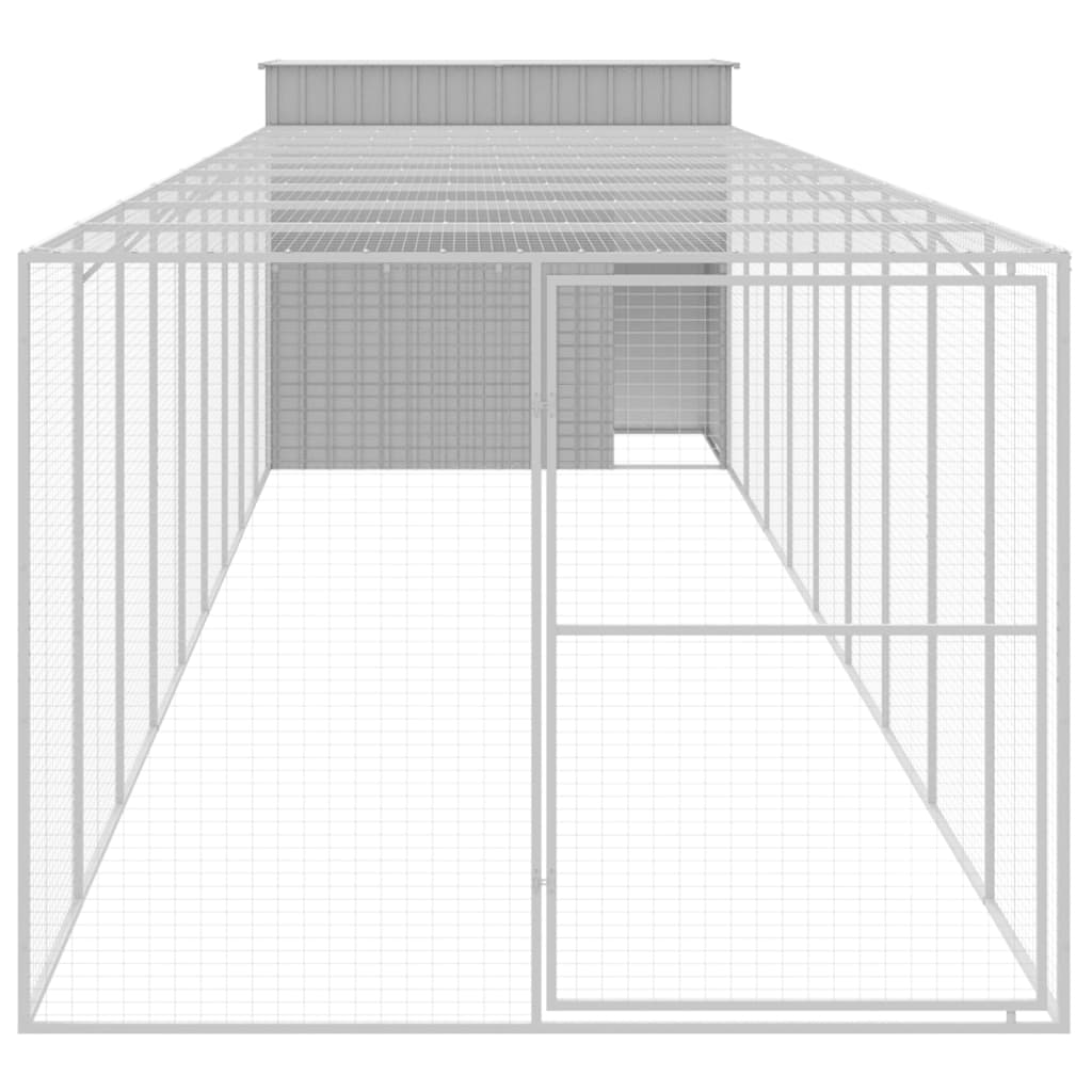 vidaXL Dog House with Run Light Grey 214x1069x181 cm Galvanised Steel