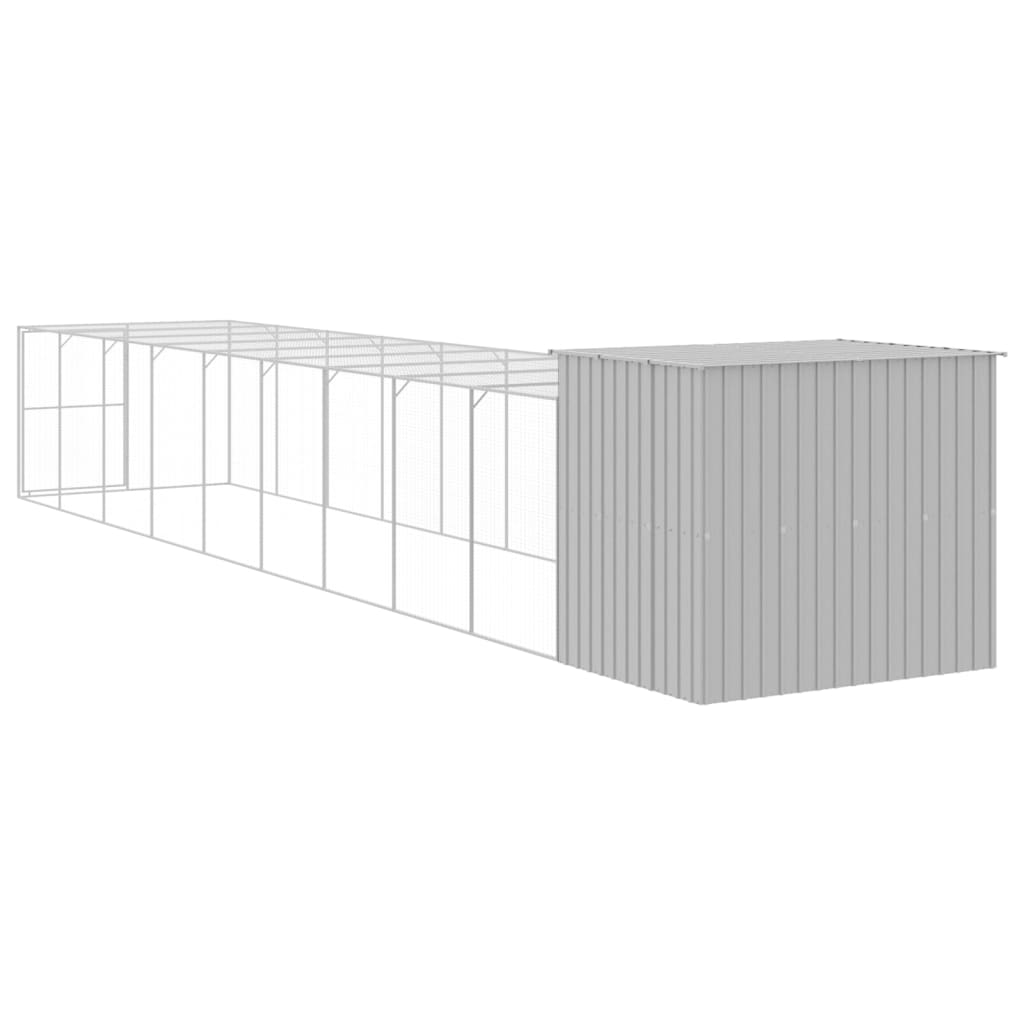 vidaXL Dog House with Run Light Grey 214x1069x181 cm Galvanised Steel