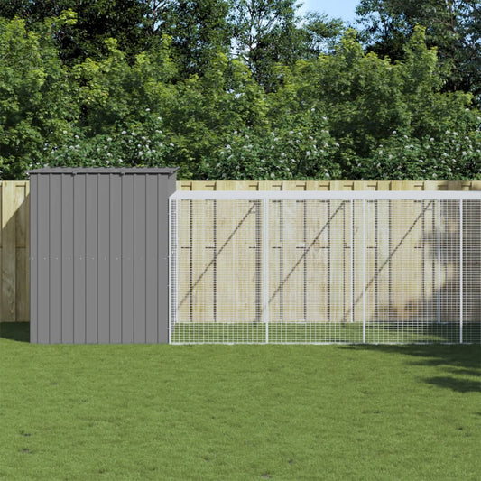 vidaXL Dog House with Run Light Grey 214x1069x181 cm Galvanised Steel