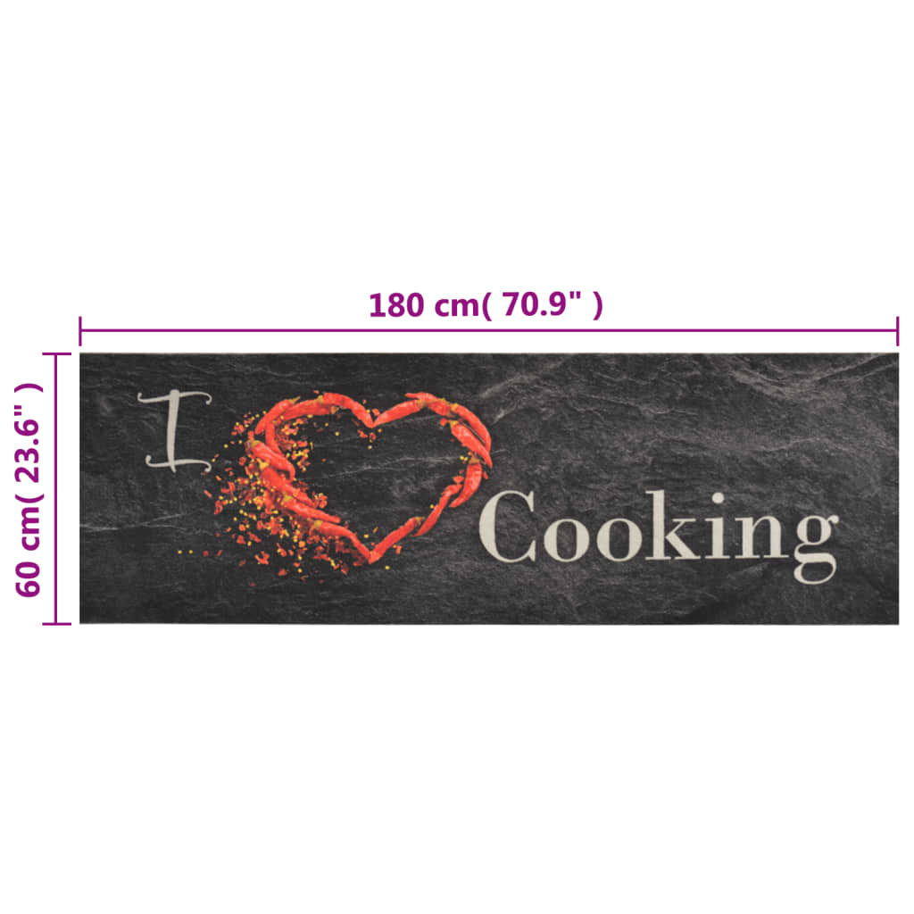 Kitchen Rug | Black | Velvet (100% polyamide), Latex | 60x180 cm