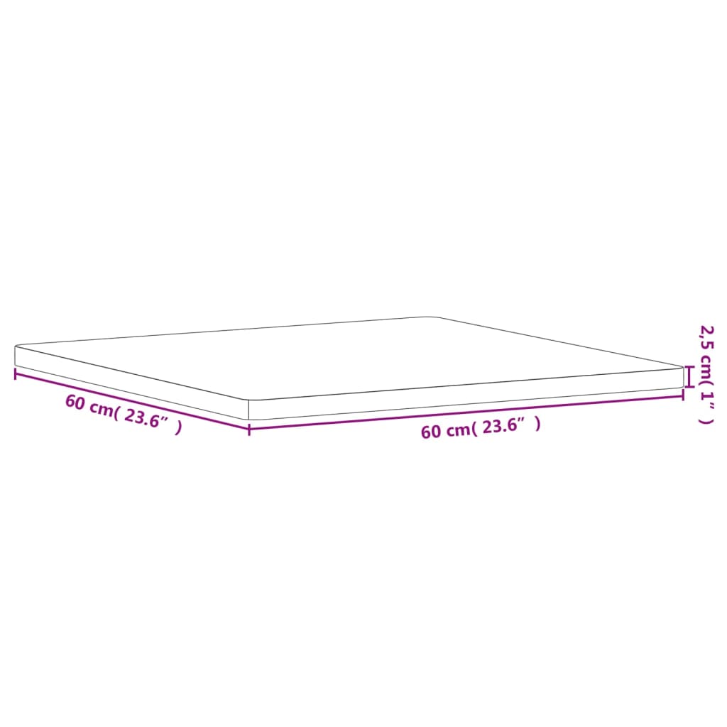 vidaXL Table Top 60x60x2.5 cm Square Solid Wood Beech