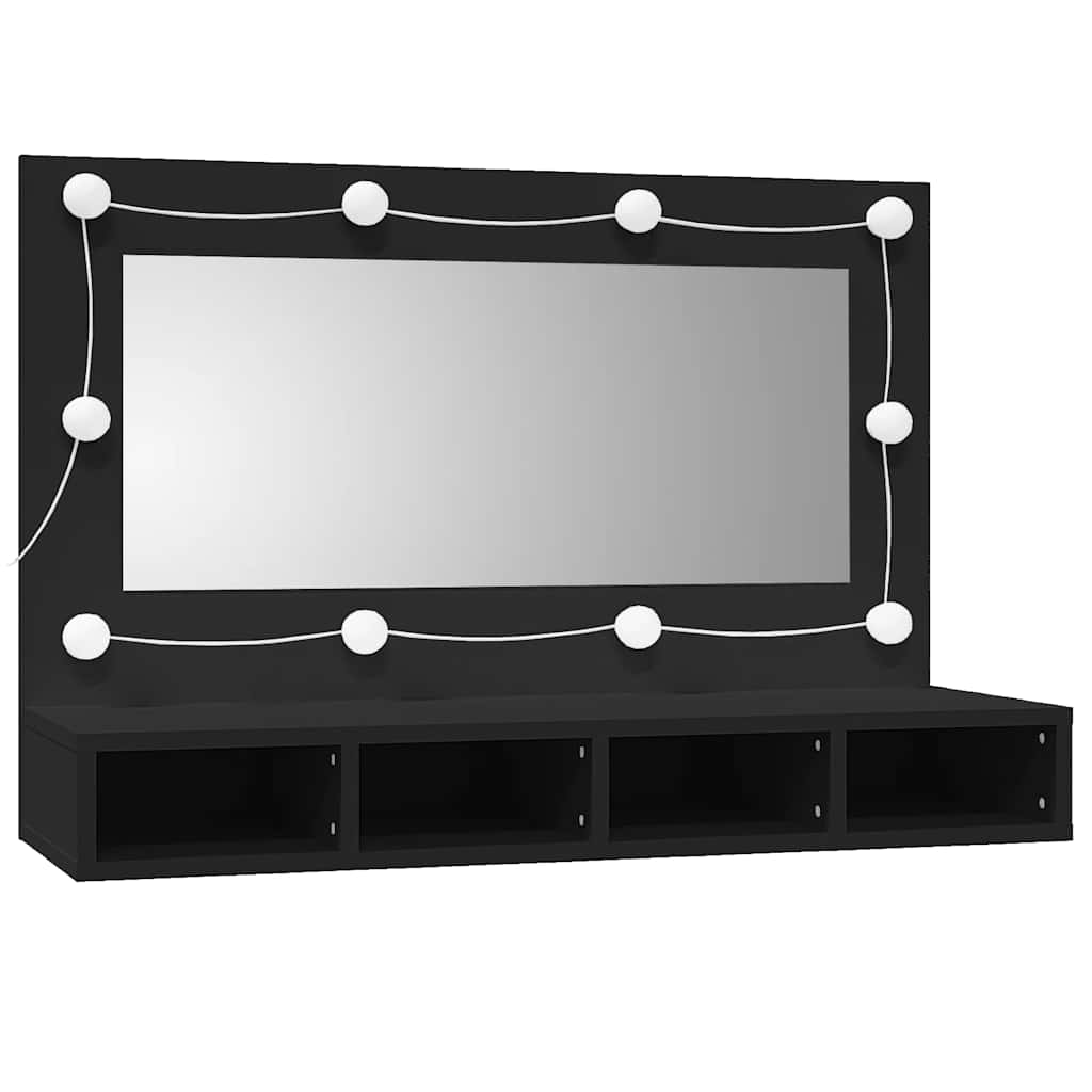 Mirror Cabinet with LED Black 90x31,5x62 cm