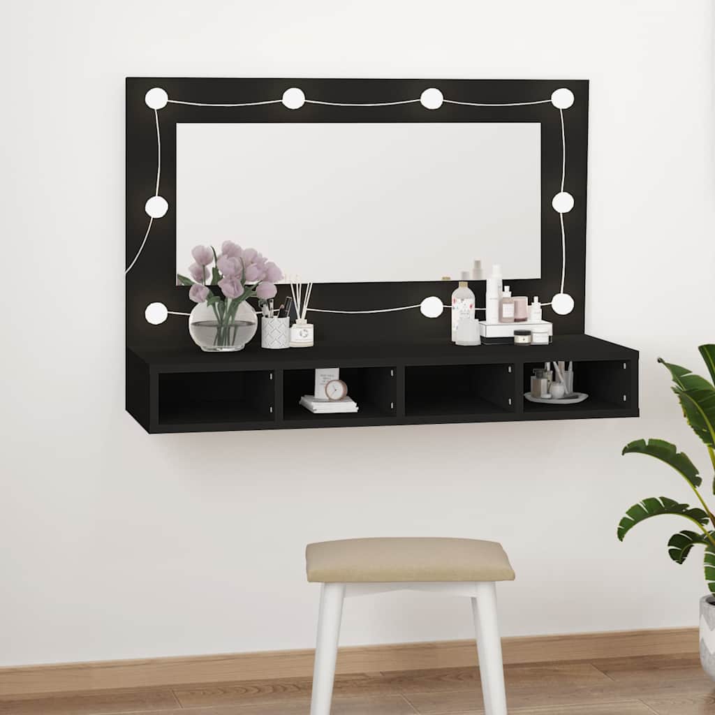 Mirror Cabinet with LED Black 90x31,5x62 cm
