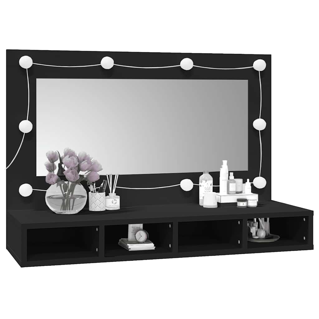 Mirror Cabinet with LED Black 90x31,5x62 cm