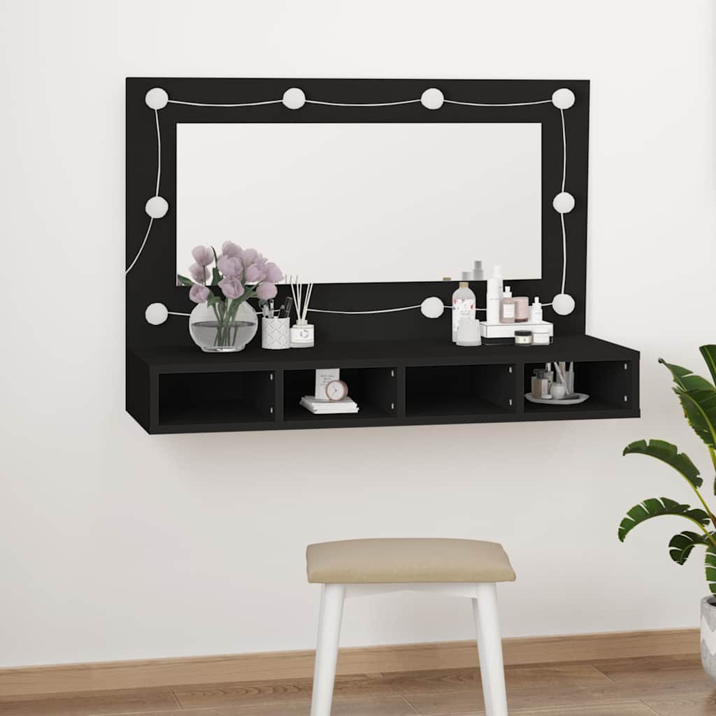 Mirror Cabinet with LED Black 90x31,5x62 cm