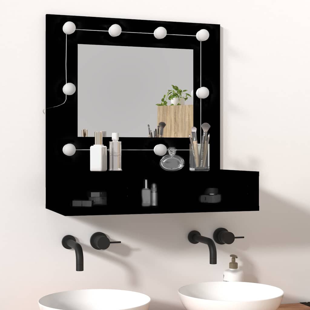 Mirror Cabinet with LED Black 60x31,5x62 cm