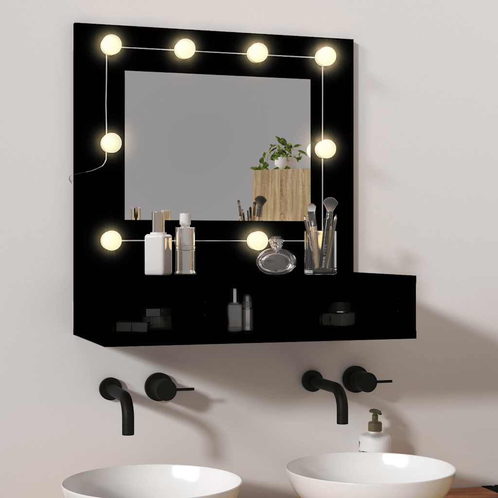 Mirror Cabinet with LED Black 60x31,5x62 cm