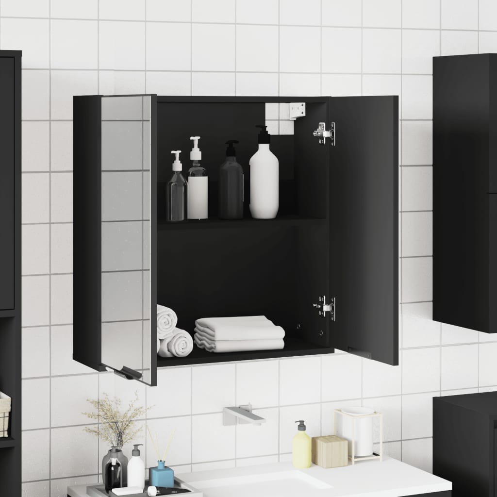 vidaXL Bathroom Mirror Cabinet Black 64x20x67 cm Engineered Wood