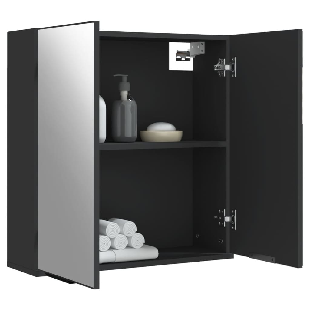 vidaXL Bathroom Mirror Cabinet Black 64x20x67 cm Engineered Wood