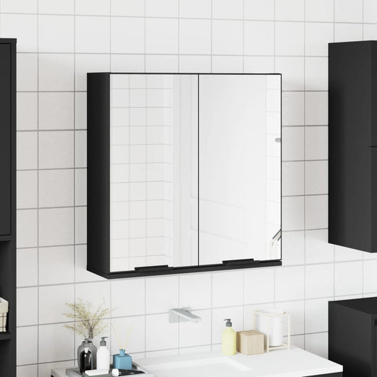 vidaXL Bathroom Mirror Cabinet Black 64x20x67 cm Engineered Wood