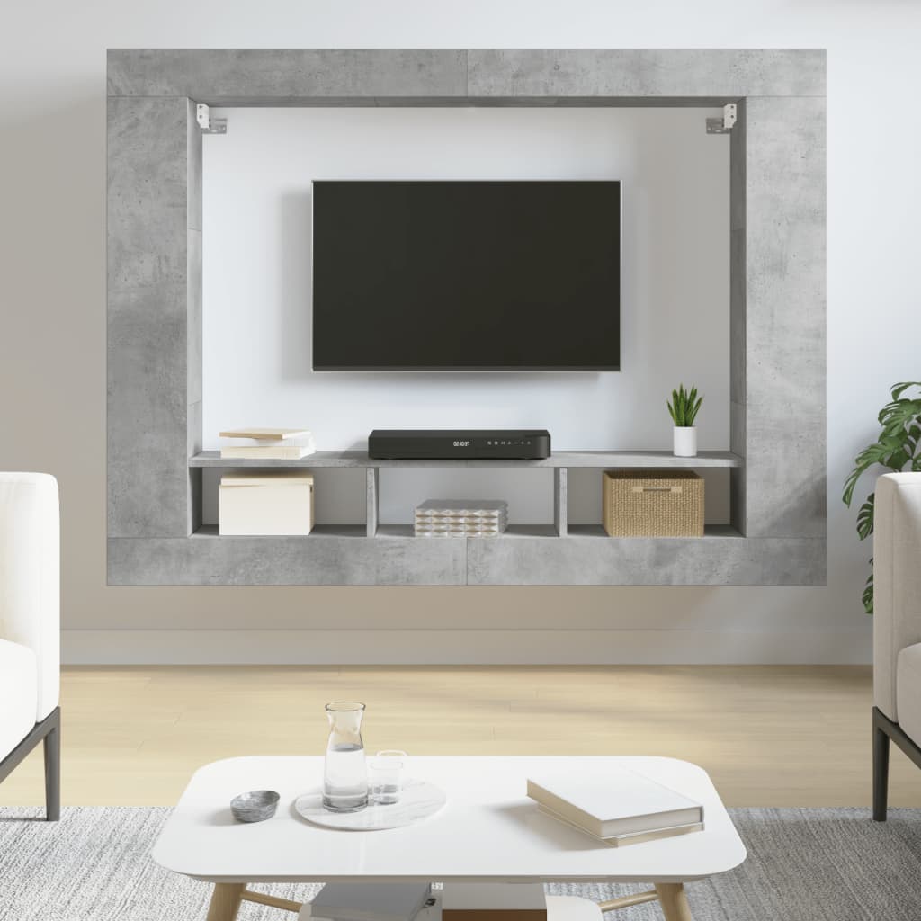 vidaXL TV Cabinet Concrete Grey 152x22x113 cm Engineered Wood