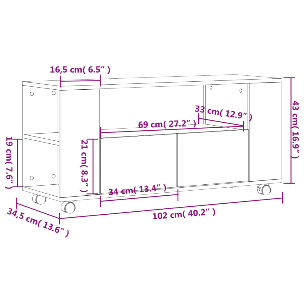 TV Cabinet White 102x34,5x43 cm Engineered Wood