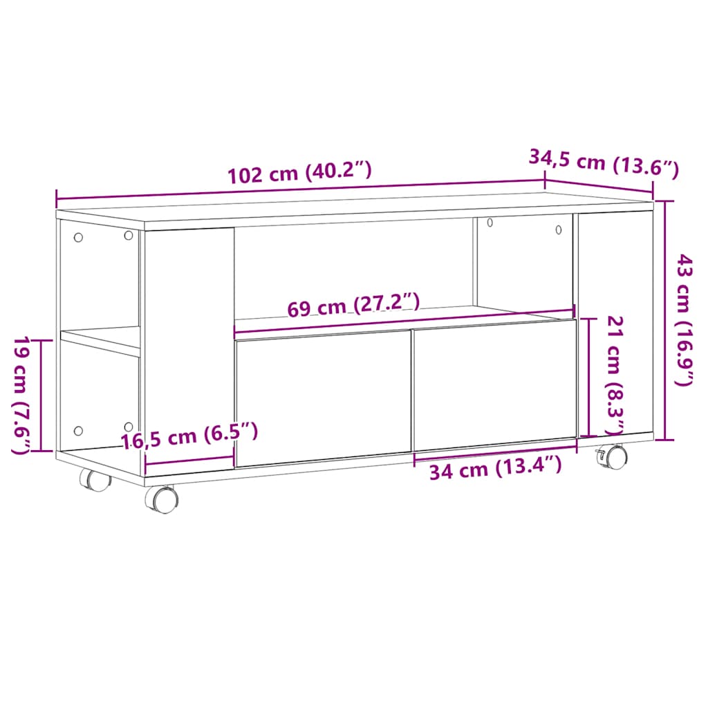 TV Cabinet Sonoma Oak 102x34,5x43 cm Engineered Wood